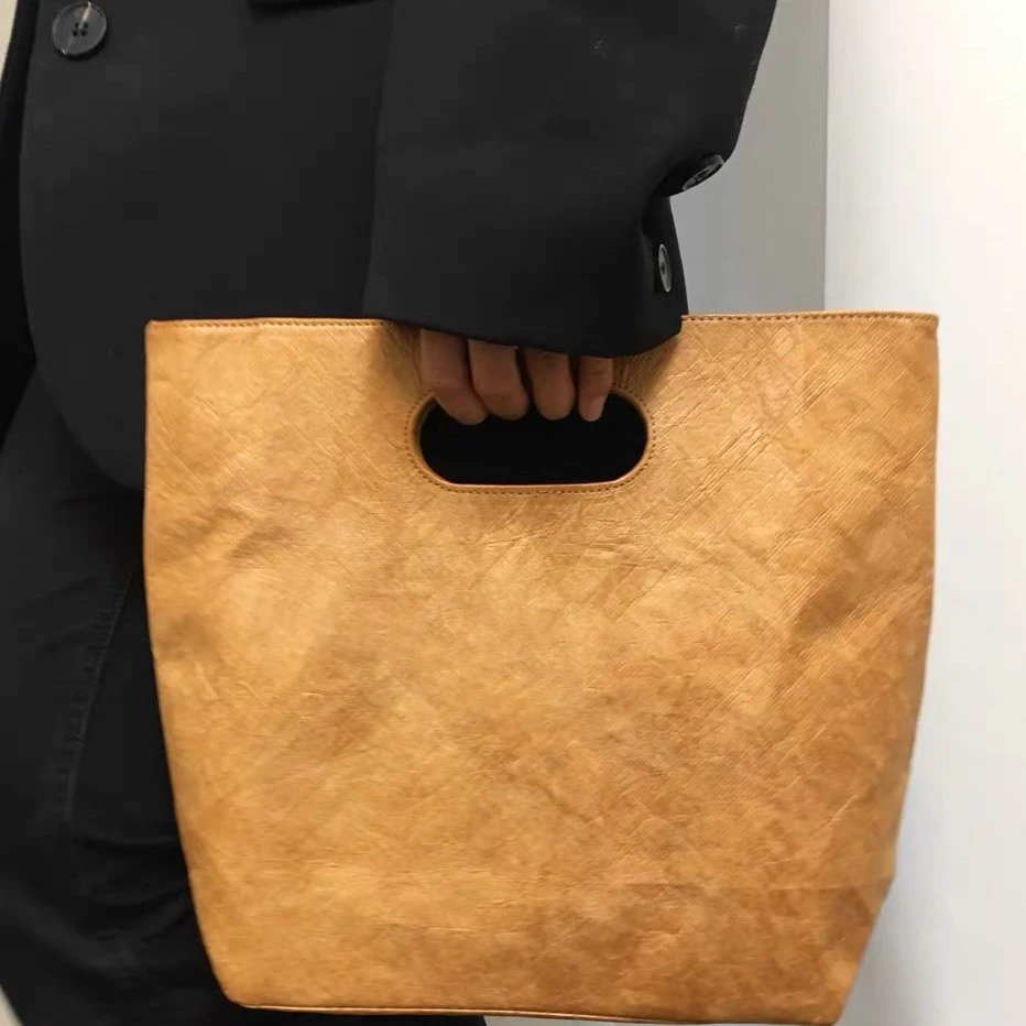 复古杜邦纸袋防水购物牛皮纸通勤包揉纹手提袋w