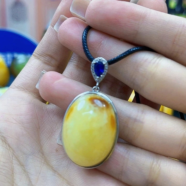 琥珀银S925镶嵌戒指吊坠