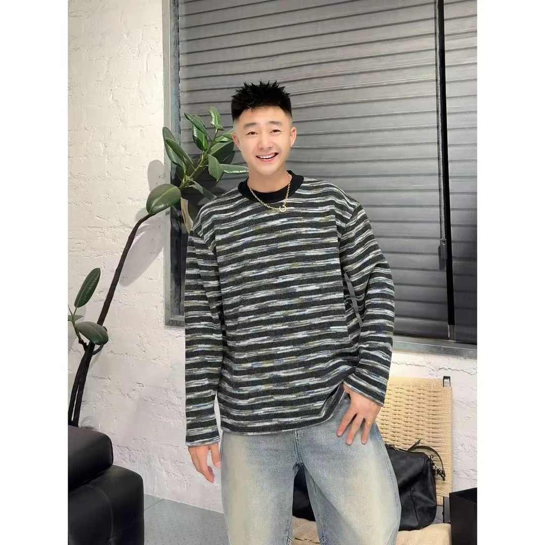 YULE语乐 25815复古撞色条纹针织衫冬季加厚休闲慵懒风软糯毛衣