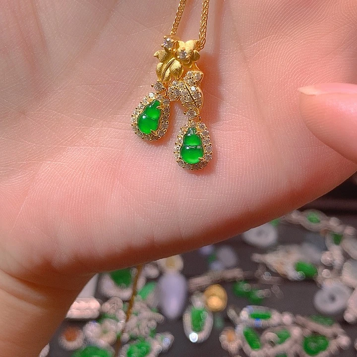 翡翠银S925镶嵌耳饰套