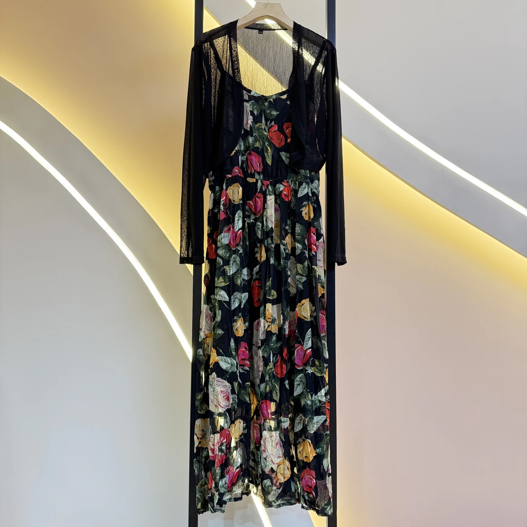 2024新款夏季吊带外披两件套时尚显瘦宽松高端休闲连衣裙78105