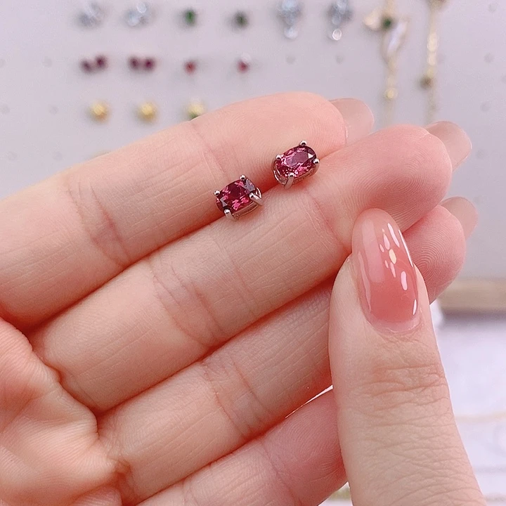 石榴石耳饰银S925镶嵌
