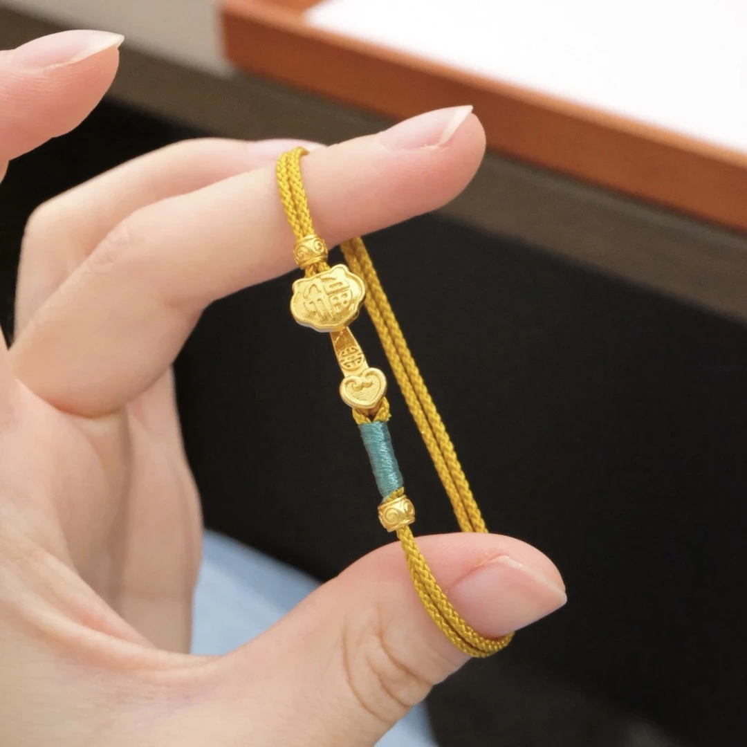 铜合金涤纶手链 镀真金强保色古法金随我心意如意高级感新款手链