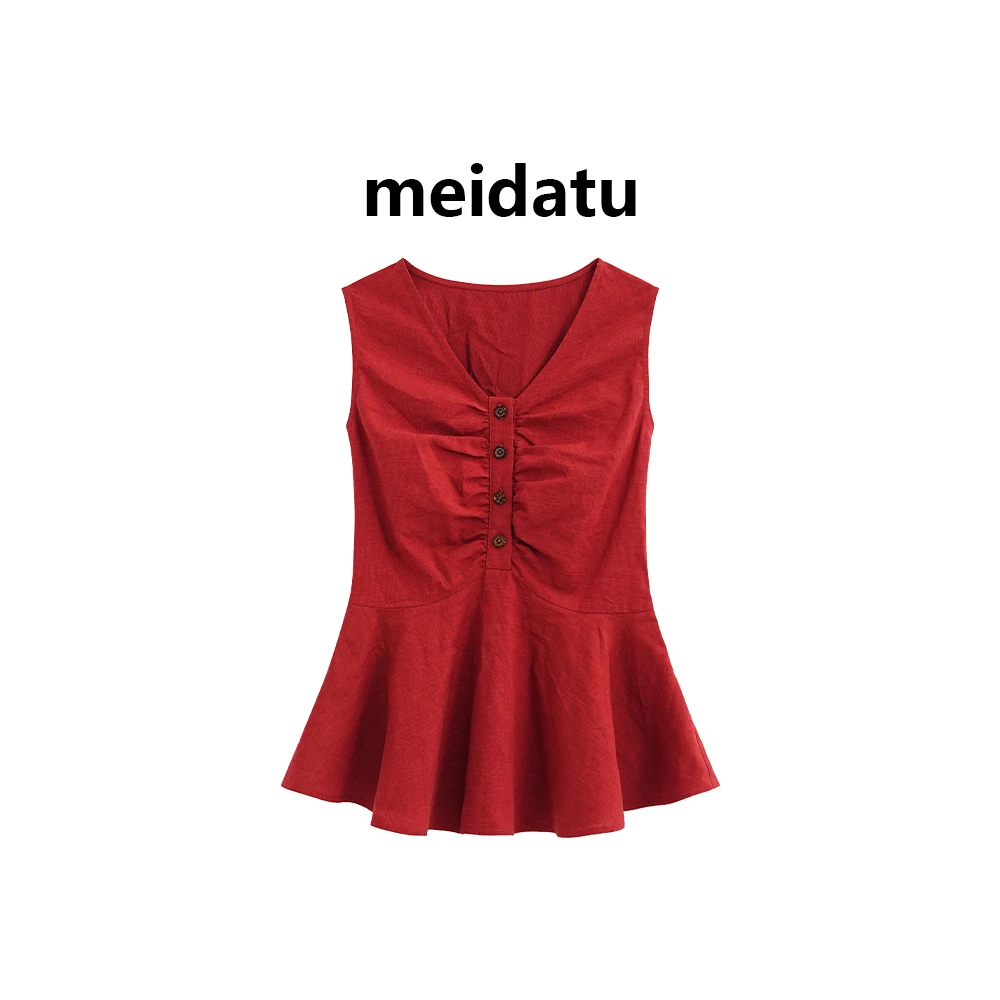 （破价款）绝美荷叶边v领捏褶小衫CD677-H