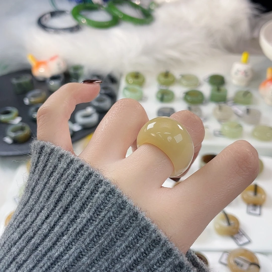 和田玉未镶嵌戒指k68 糖白馒头18.0