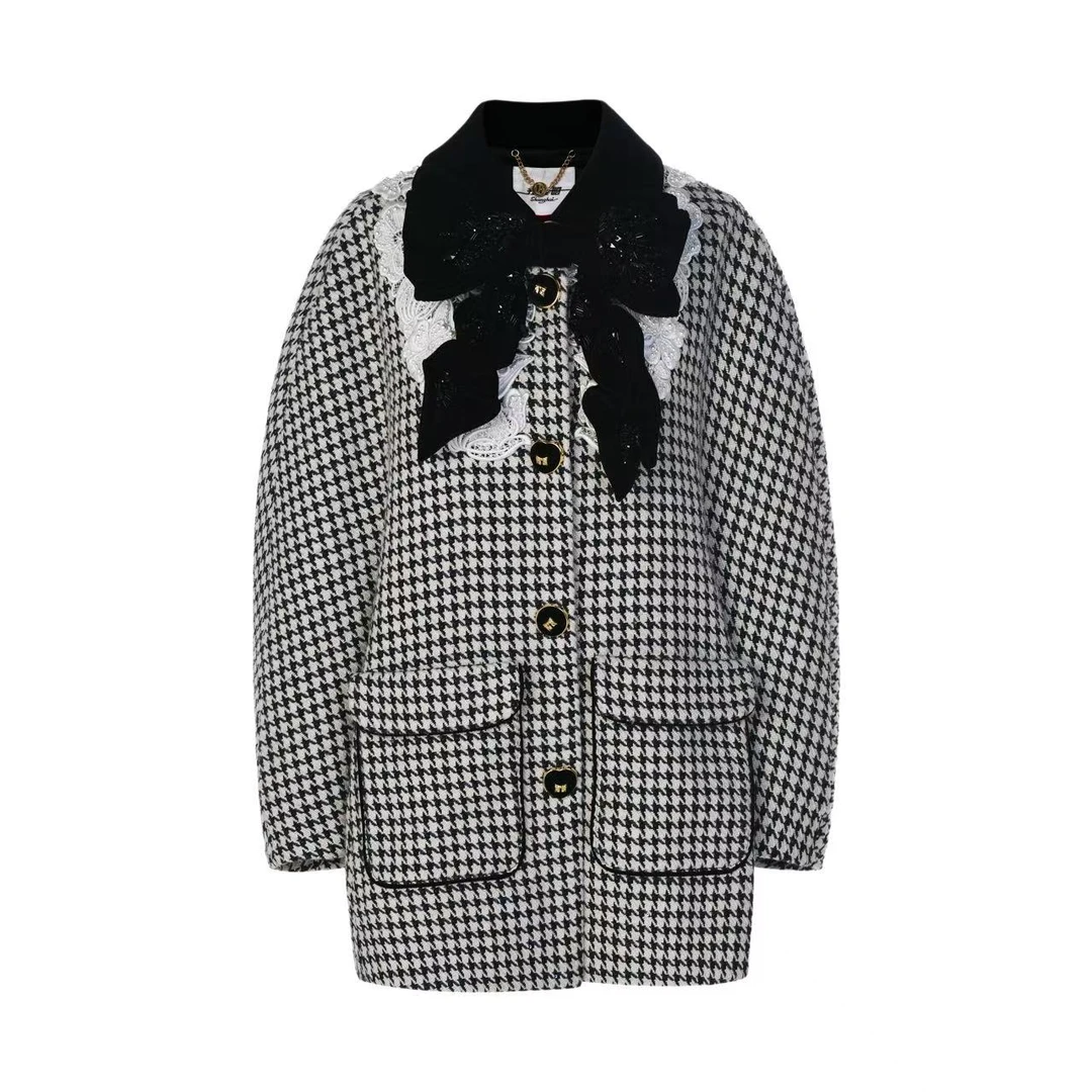 拉飞姆2025秋 千鸟格斗篷外套LF25Q03SY053