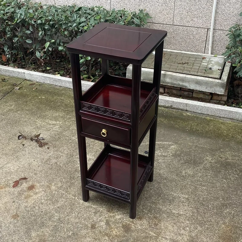 【念李】南美黑酸枝木带抽花架红木盆景架落地花几中式茶几奇石架子