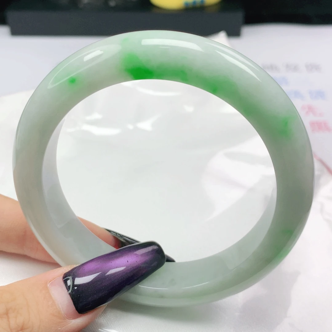未镶嵌手镯翡翠翡翠57.6白底青飘阳绿正圈