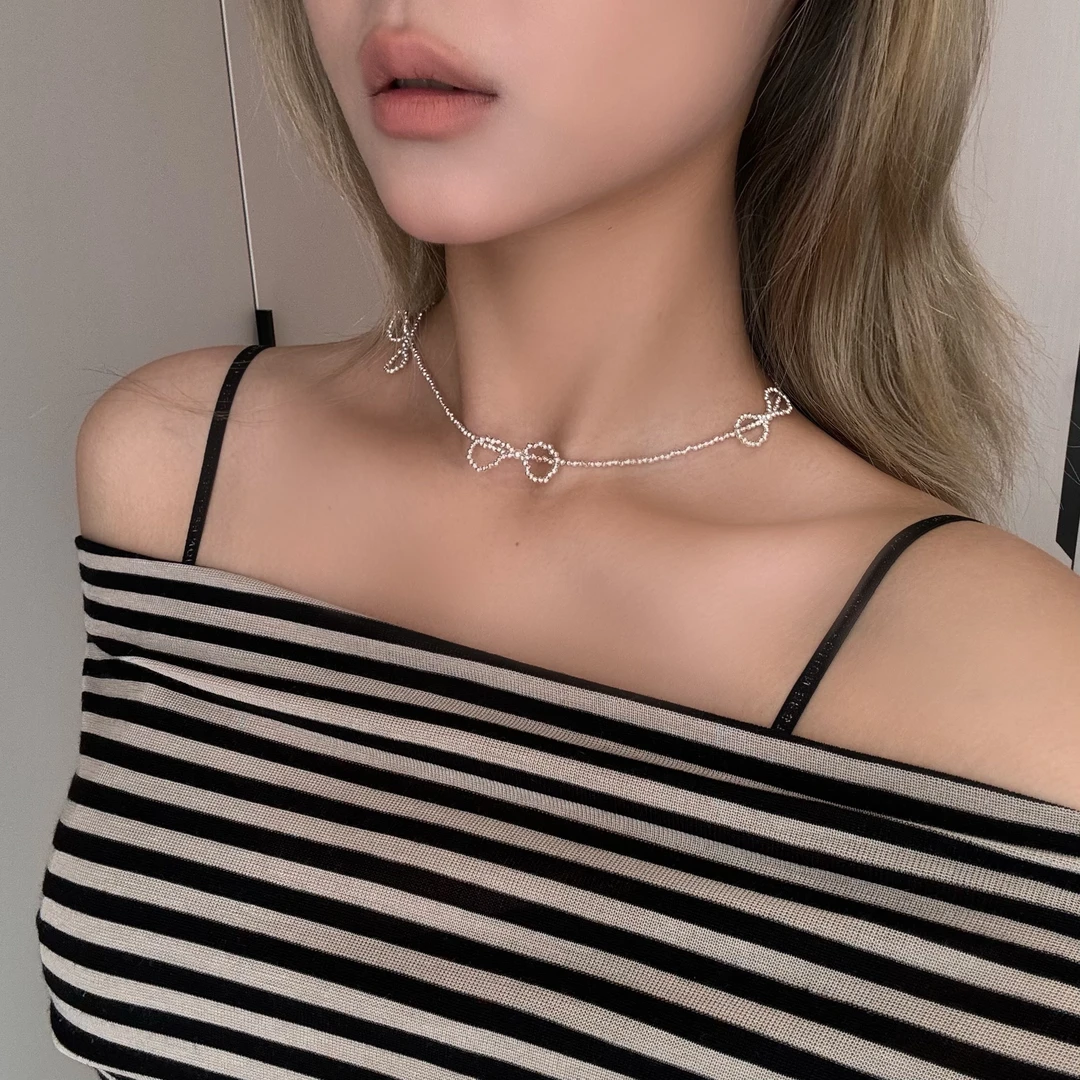 非金属树脂项链 bling波光粼粼项链女锁骨链璀璨高级感蝴蝶结项链