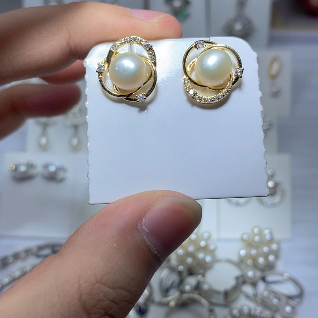 银S925镶嵌淡水珍珠耳饰