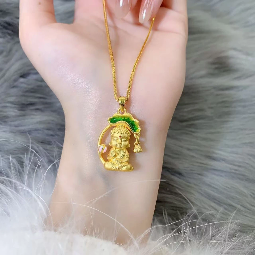 【伟新源】足金999 硬金工艺 烧蓝滴流宝宝佛（不含链）