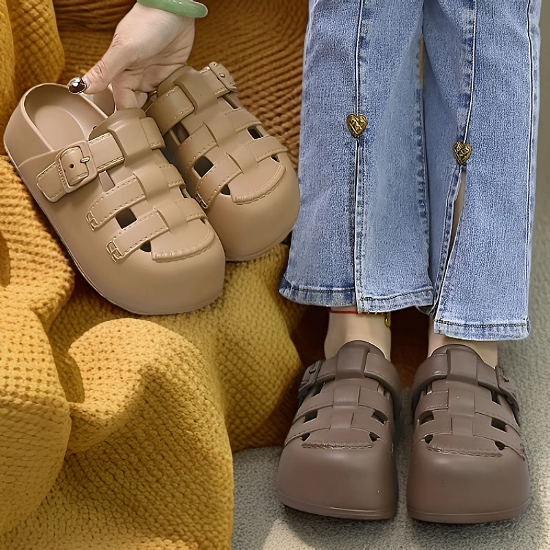 2025夏季新款洞洞鞋女居家外穿时尚百搭凉鞋海边沙滩包头半拖鞋