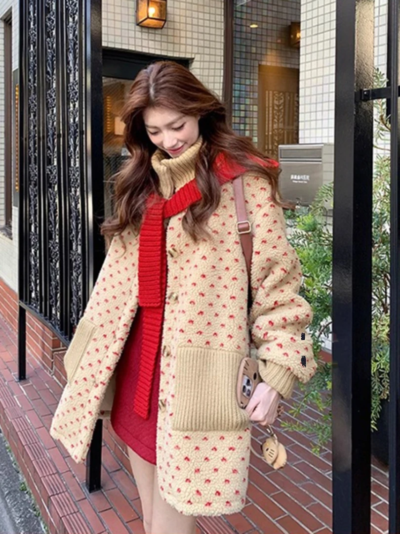 秋冬新款小众高级感甜美可爱波点复古小香风毛呢外套