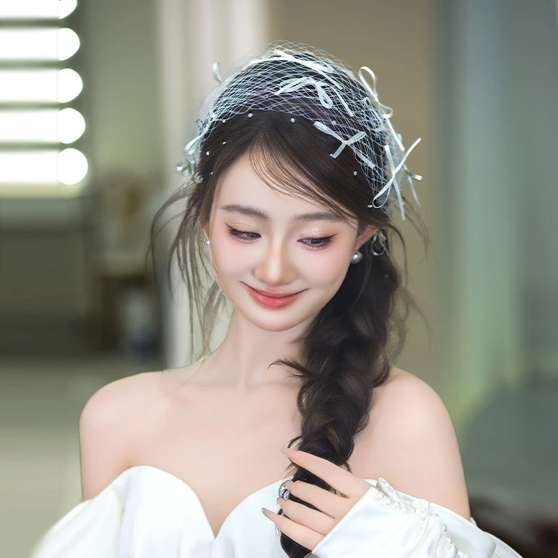 合金布艺婚庆饰品 新娘头饰日韩小众网纱蝴蝶结发箍配饰品MC3716