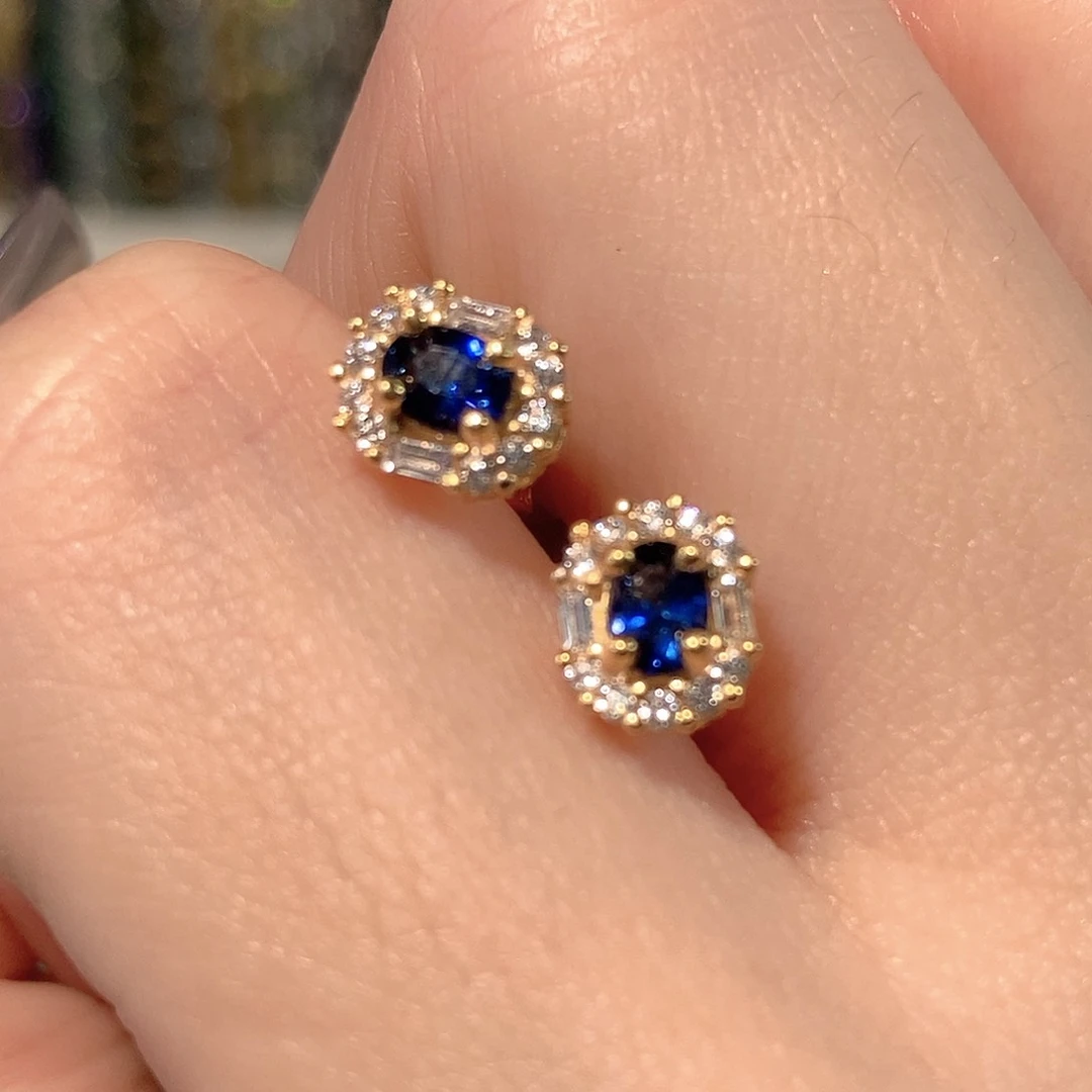 蓝宝石耳饰银S925镶嵌