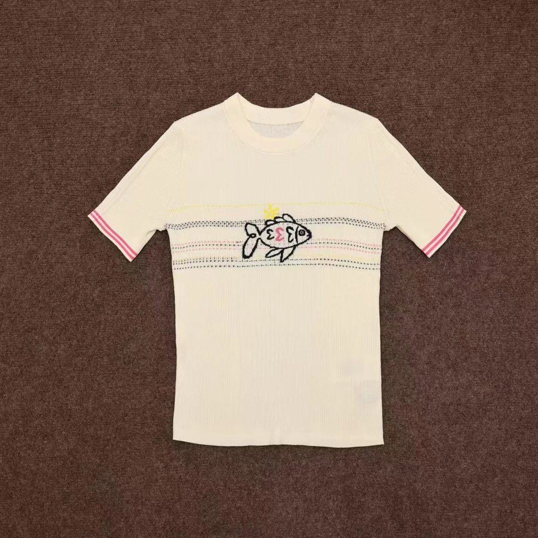 【晨老板】~ ceilina【年年有鱼】时尚小鱼圆领短袖针织上衣69257015