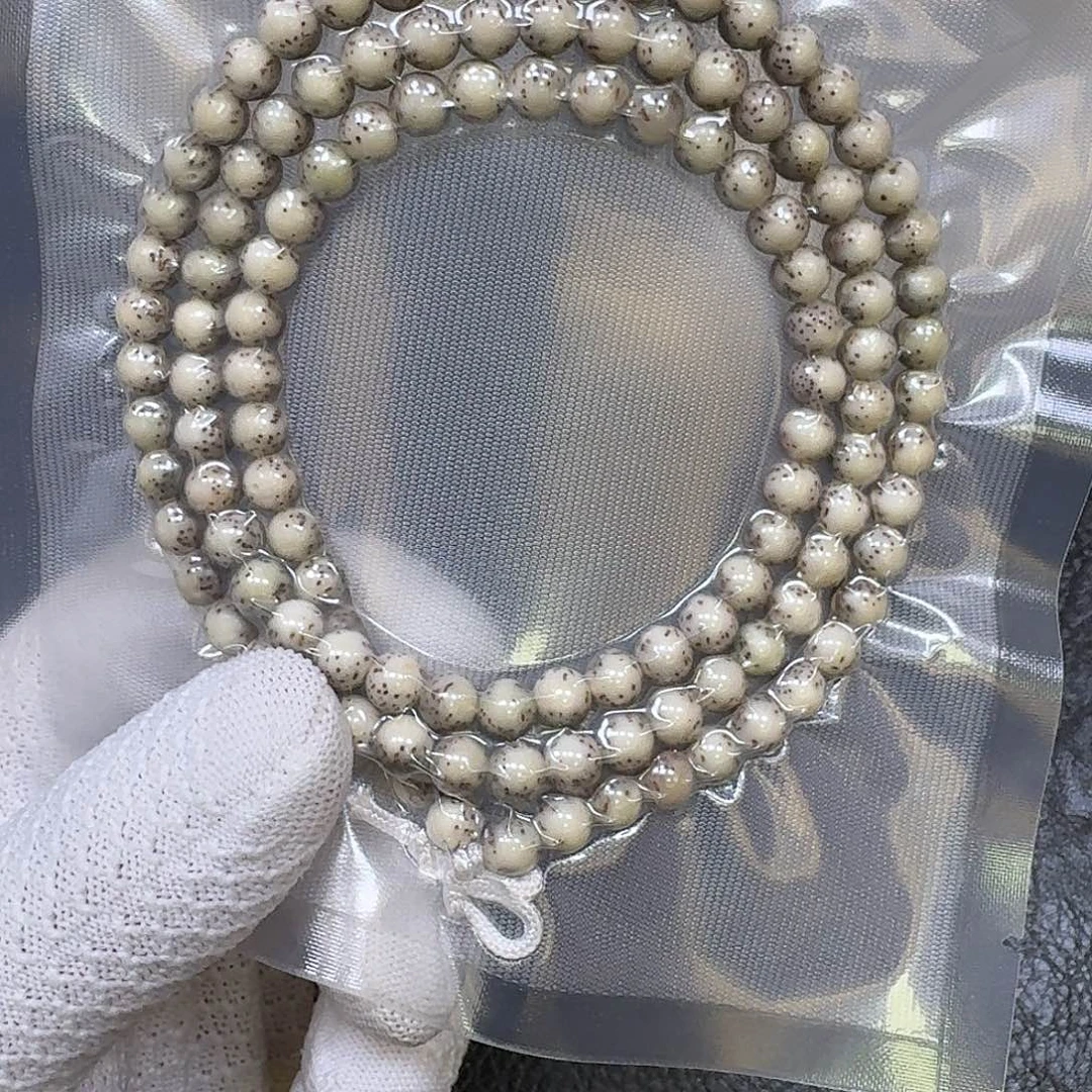 手串星月菩提7mm石玉料大留白圆珠长串（带点月