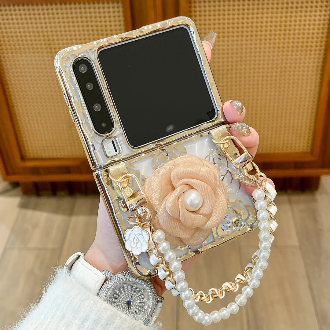 适用华为purax手机壳皱褶玫瑰花pocket2折叠女款小米荣耀手机壳