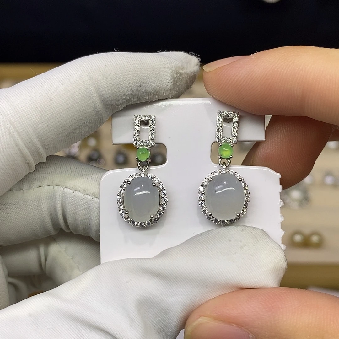 翡翠银S925镶嵌耳饰