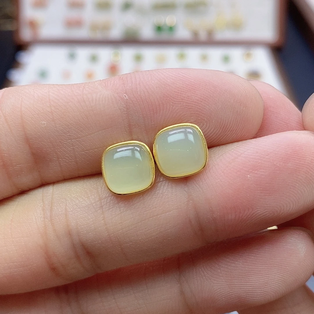 和田玉银S925镶嵌耳饰熊***姐