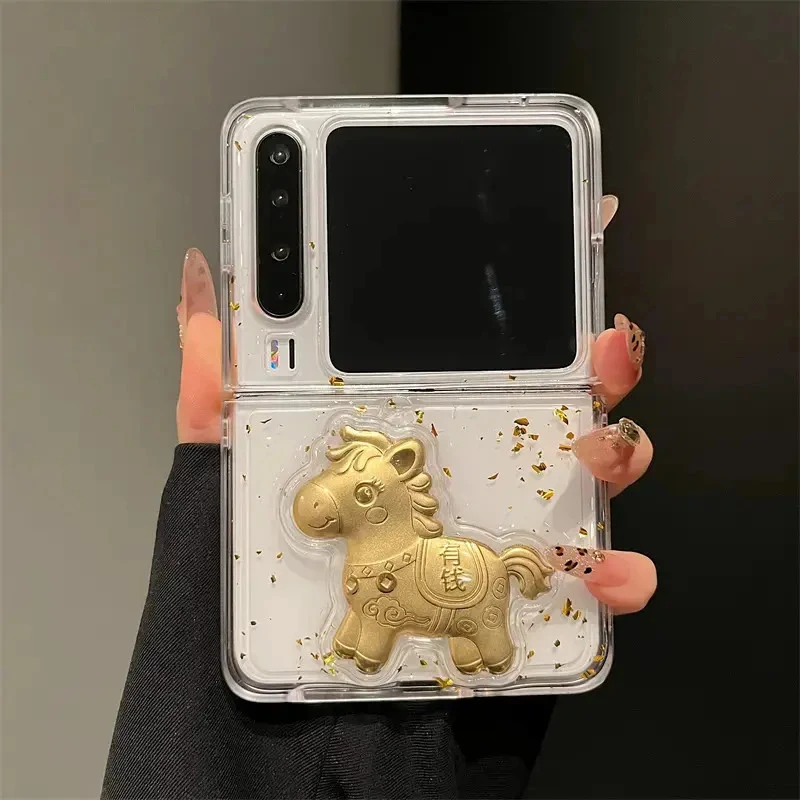 适用华为PuraX典藏版折叠屏手机壳创意立体金色小马新款pocket2女