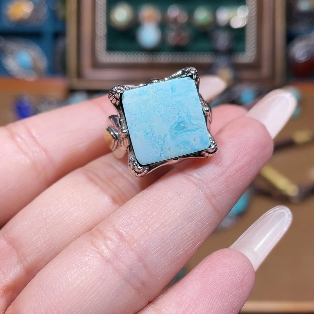 嘎***绿松石银S925镶嵌戒指