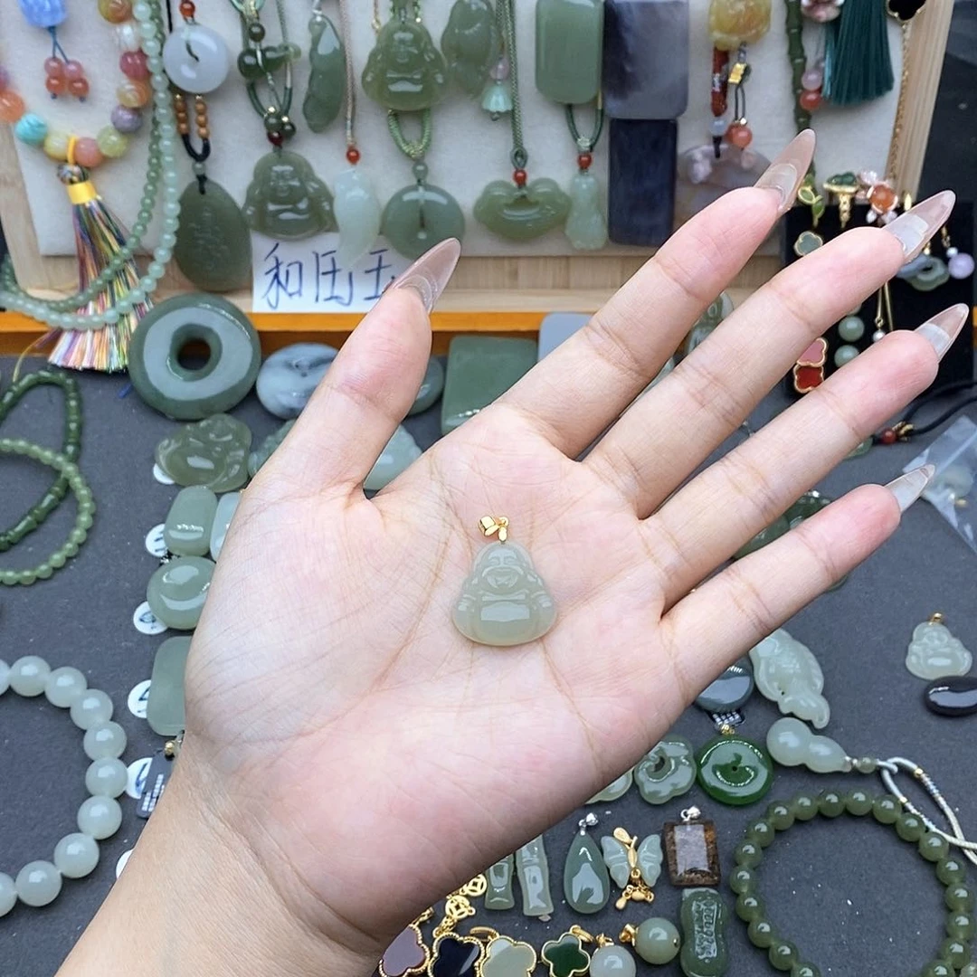 和田玉银S925镶嵌吊坠(不含链)