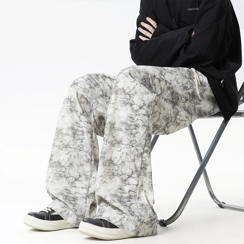 美式扎染裤子男款春秋季小众设计感脏脏卫裤潮牌宽松直筒休闲长裤