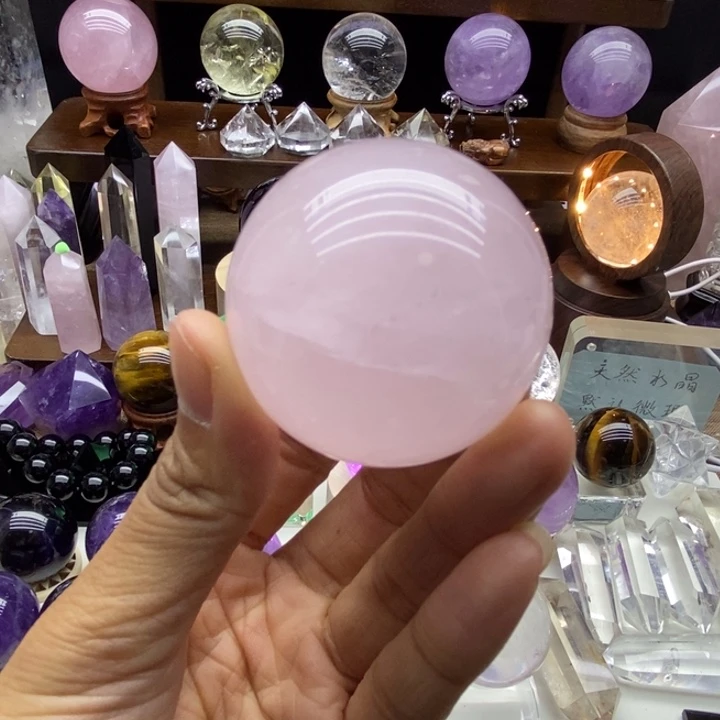水晶摆件未镶嵌天然粉水晶球46.6m m