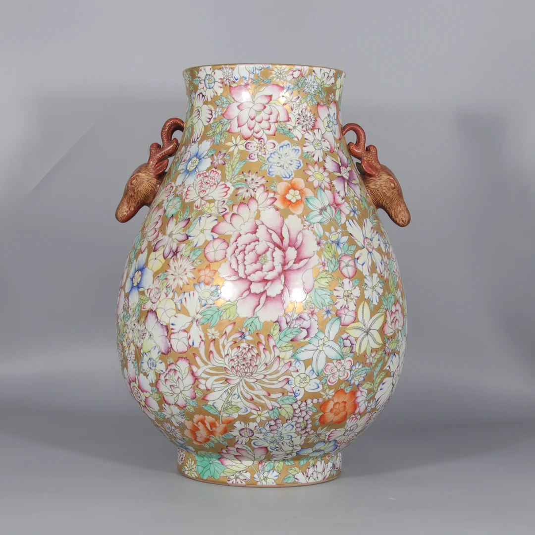 金地粉彩花卉纹鹿头尊    H501-177