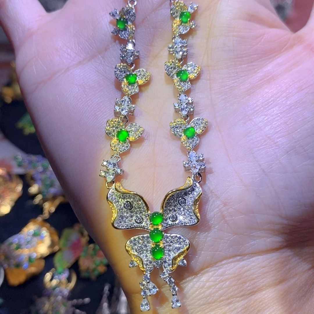 吊坠(不含链)银S925镶嵌翡翠