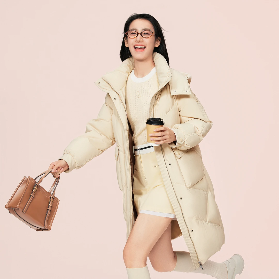 波司登2024冬季新款时尚休闲大口袋加厚防风连帽宽松中长款90绒羽