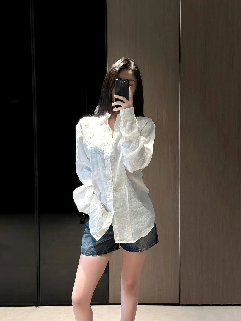 【拉老板】女款 小马长袖亚麻衬衫