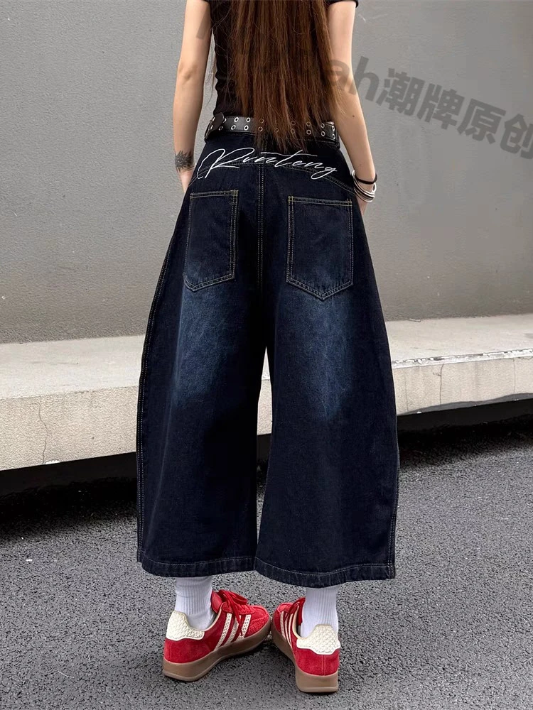 2025新款背后刺绣拼接弯刀裤牛仔裤爆款男女美式复古男生男士短裤