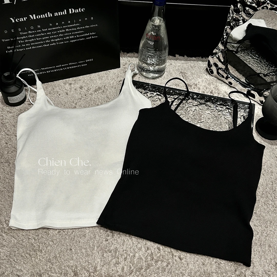 车迟恩Chien 纯色内搭打底背心 带胸垫美背文胸针织小吊带上衣女