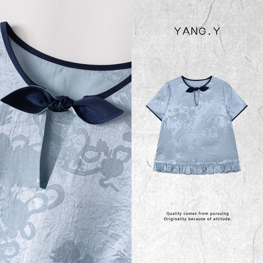 YANG.Y- 深圳原创新中式国风女装醋酸25ss夏上衣短袖50536
