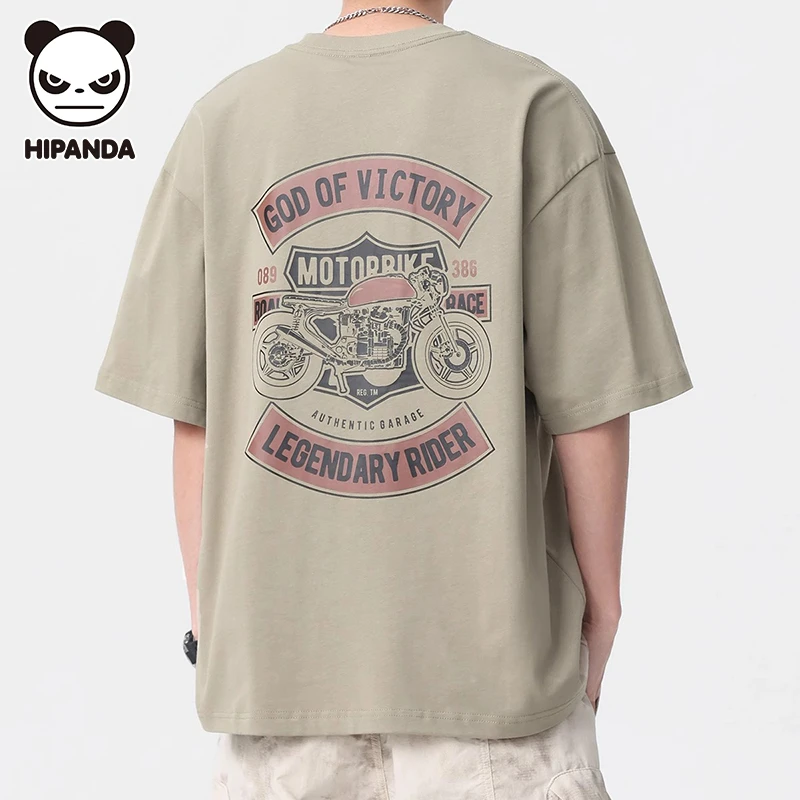 HiPanda你好熊猫美式短袖男T恤夏季纯棉男装英伦痞帅机车印花体恤