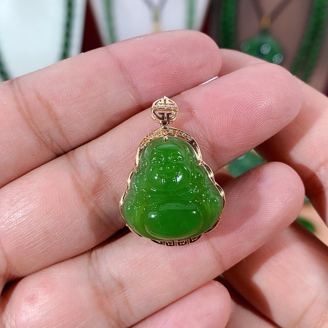 和田玉（碧玉）珠宝首饰18K金镶嵌