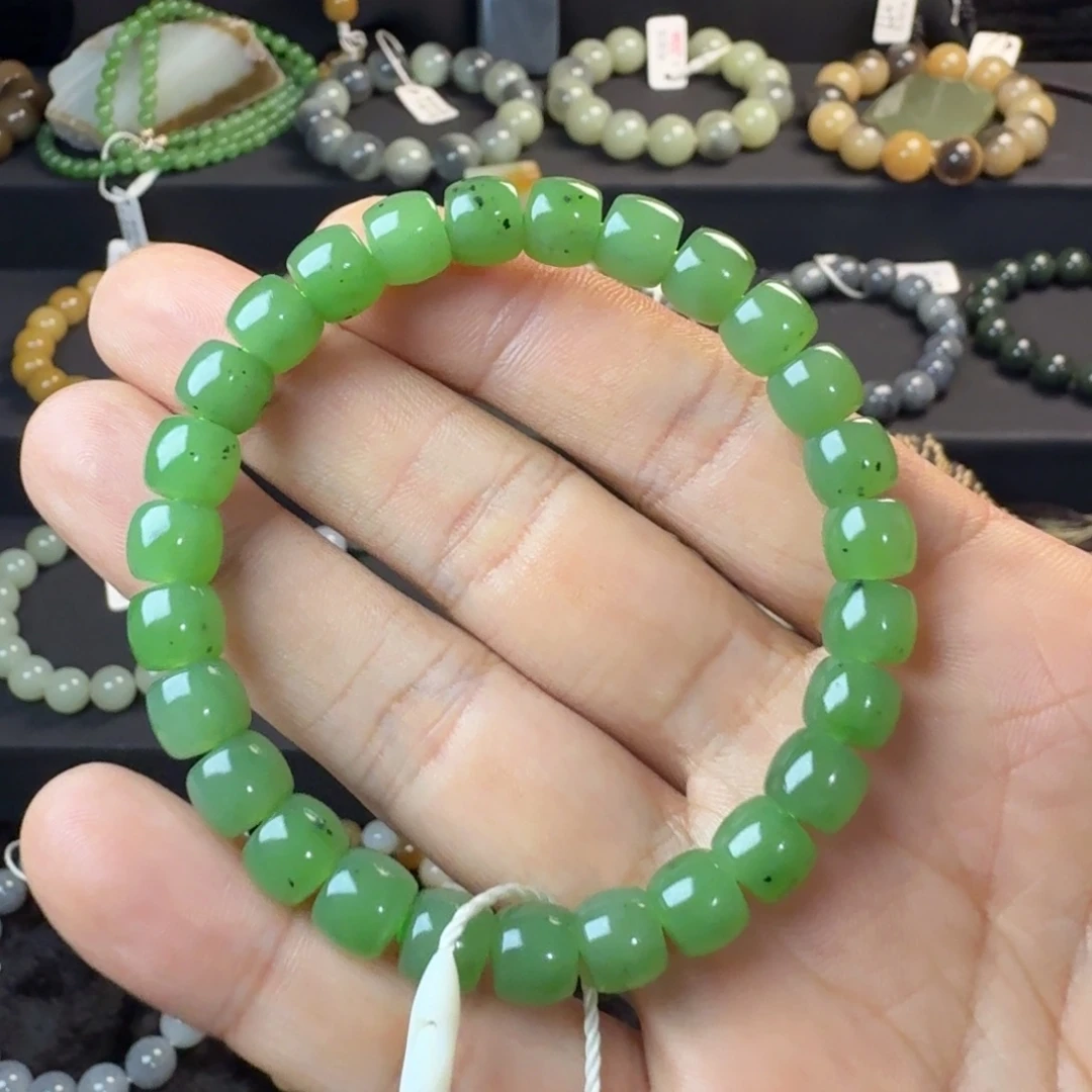 和田玉未镶嵌手链（NGTC国检证书）碧玉苹果绿卡8 精品