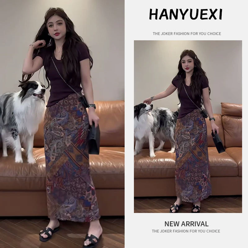 【现货】今年流行穿搭一整套2025新款不规则上衣碎花半身裙两件套