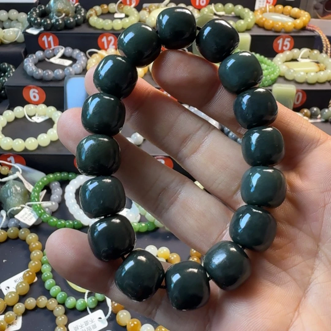 和田玉未镶嵌手链新疆黑青 体验款 包容结构