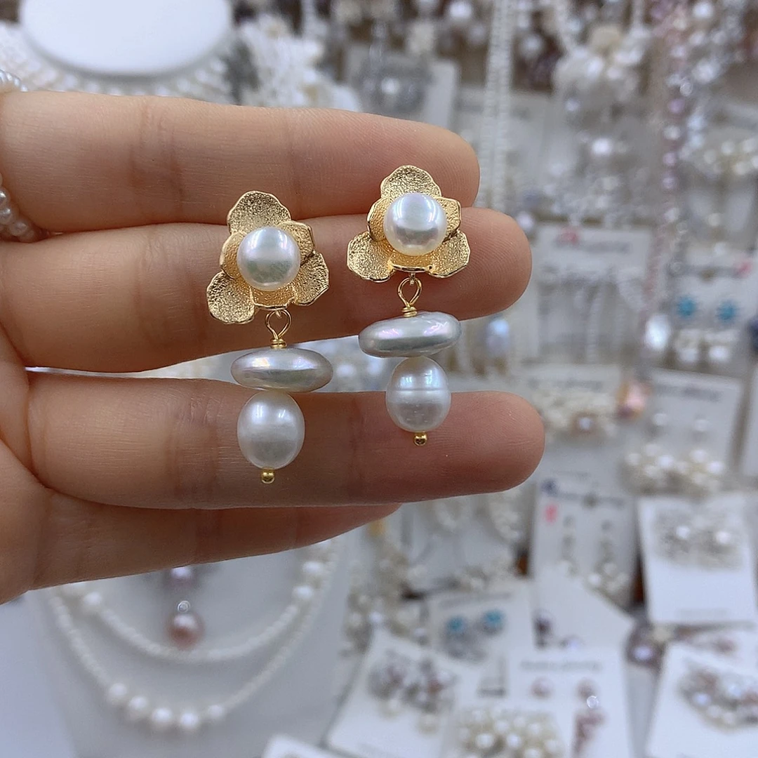 项链耳饰银S925镶嵌淡水珍珠