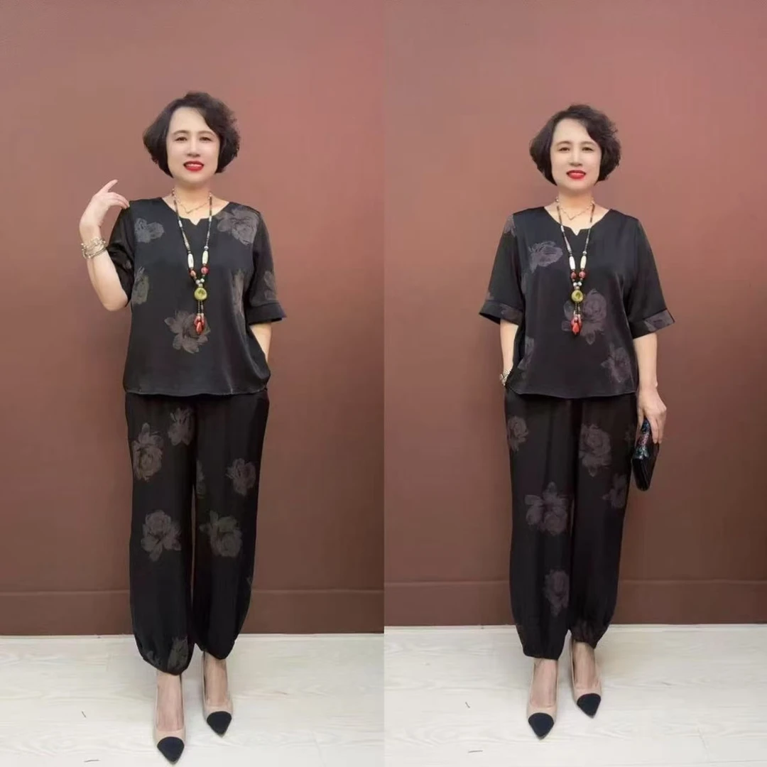N-03妈妈装夏装高档套装新款中老年女装夏季宽松显瘦气质两件套