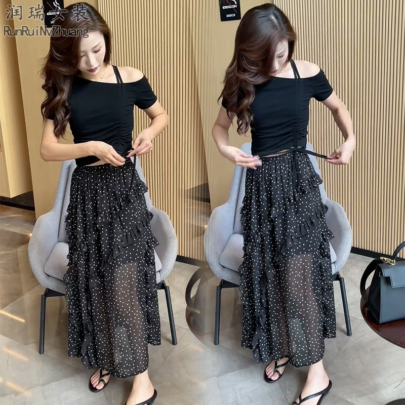 INS风套装法式原宿风休闲风长裙时尚套装洋气女装2025两件套百褶