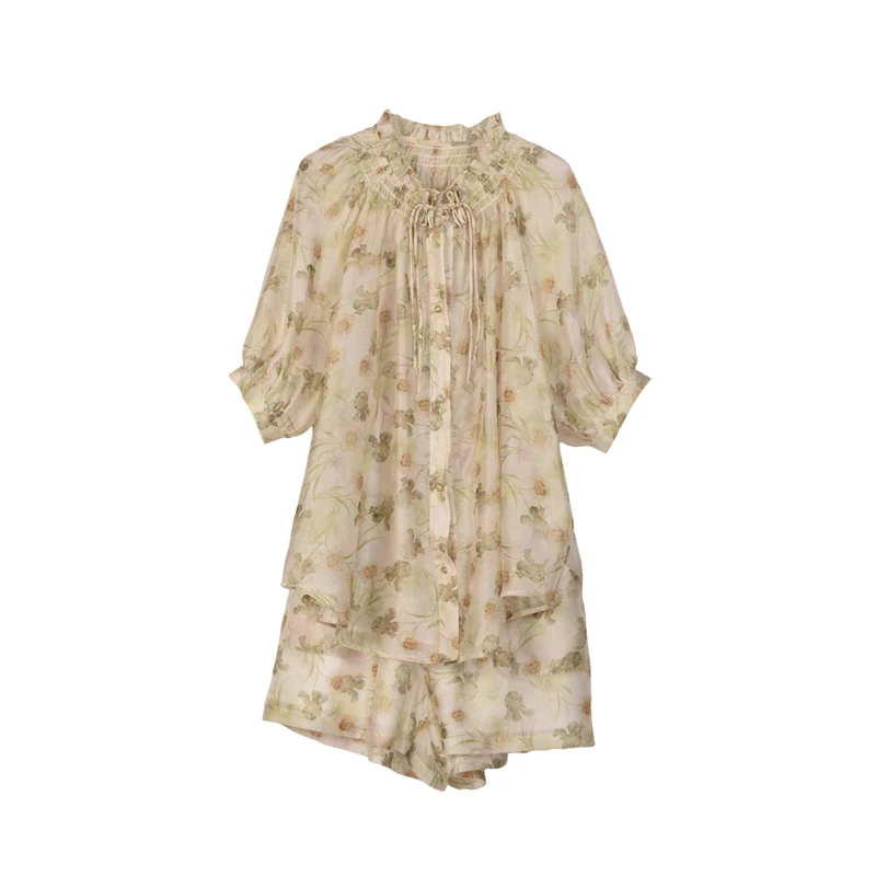 【尚雅】夏季时尚套装女印花衬衫两件套25TZ580