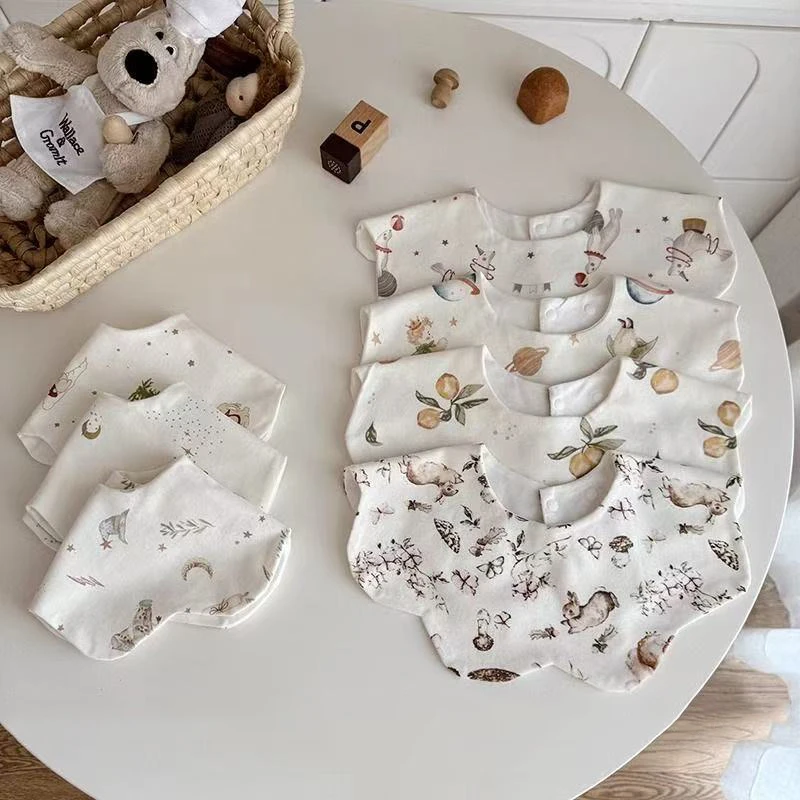 婴儿纯棉围嘴男女宝宝春秋季防水口水巾新生儿360°加大围兜吃饭兜