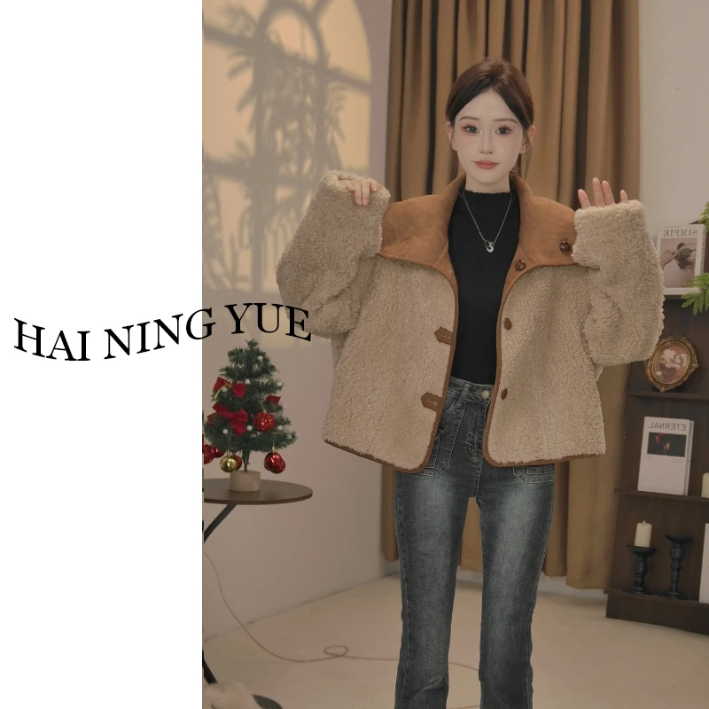 【双面双穿】明星同款气质时尚女轻奢翻领冬季羊毛加厚保暖外套8074