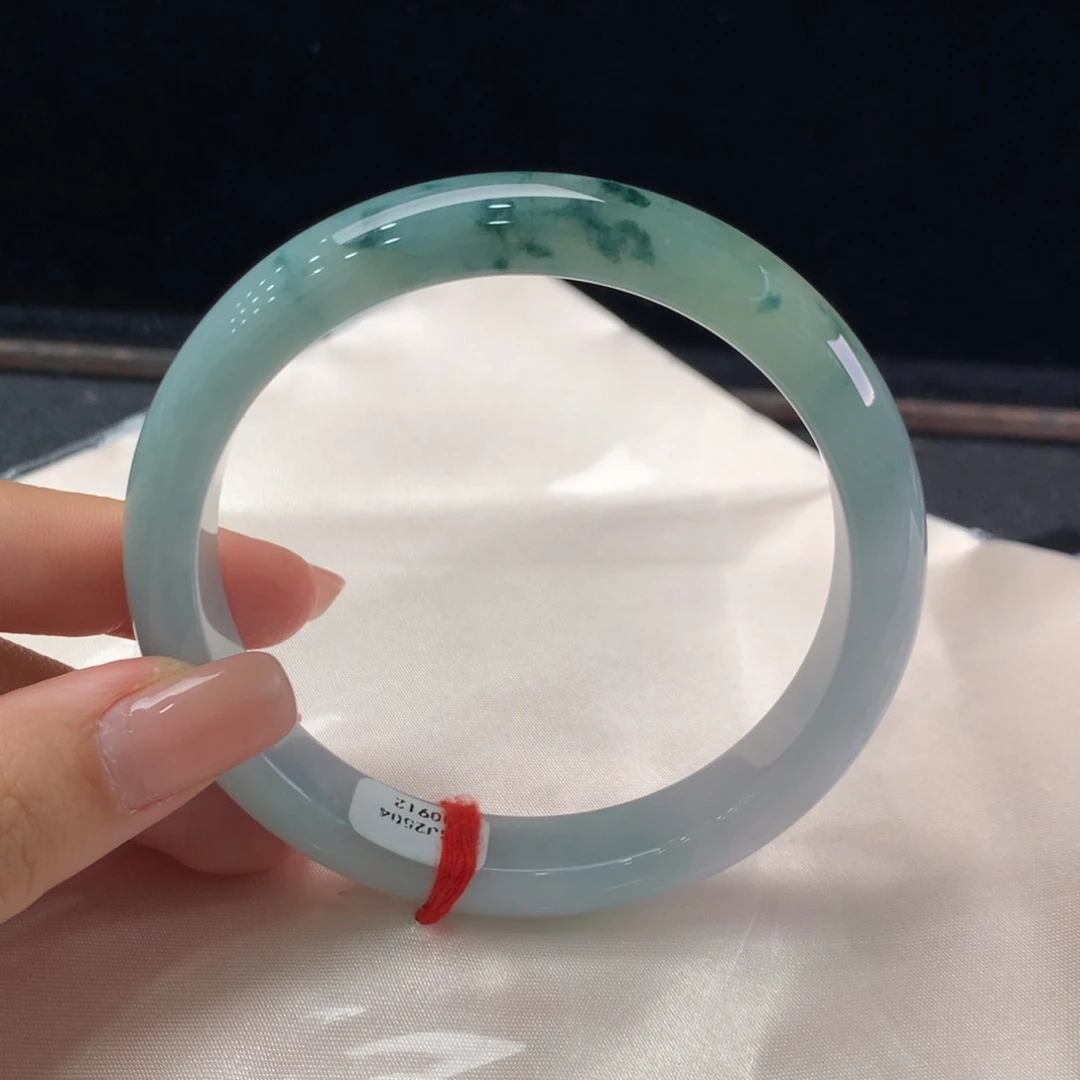 翡翠未镶嵌手镯缅甸A货翡翠 冰飘蓝花62 63