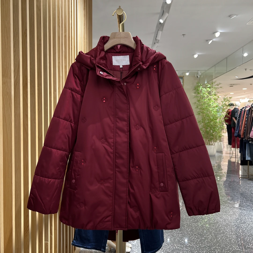 声雨竹7R605冬季新品妈妈装连帽宽松棉衣宽松型厚棉服秋冬保暖