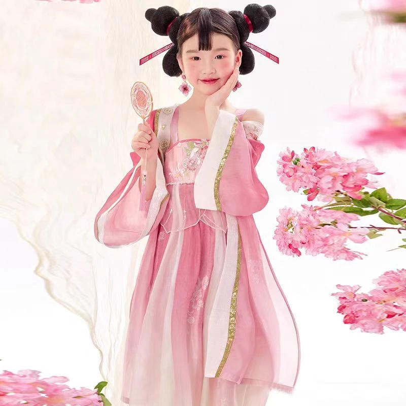 哪吒魔童闹海石矶娘娘衣服女童汉服春夏季薄款连衣裙小女孩表演服